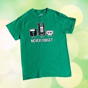 90's Nostalgic VHS Floppy Disk Cassette Graphic Tee Green Men's S